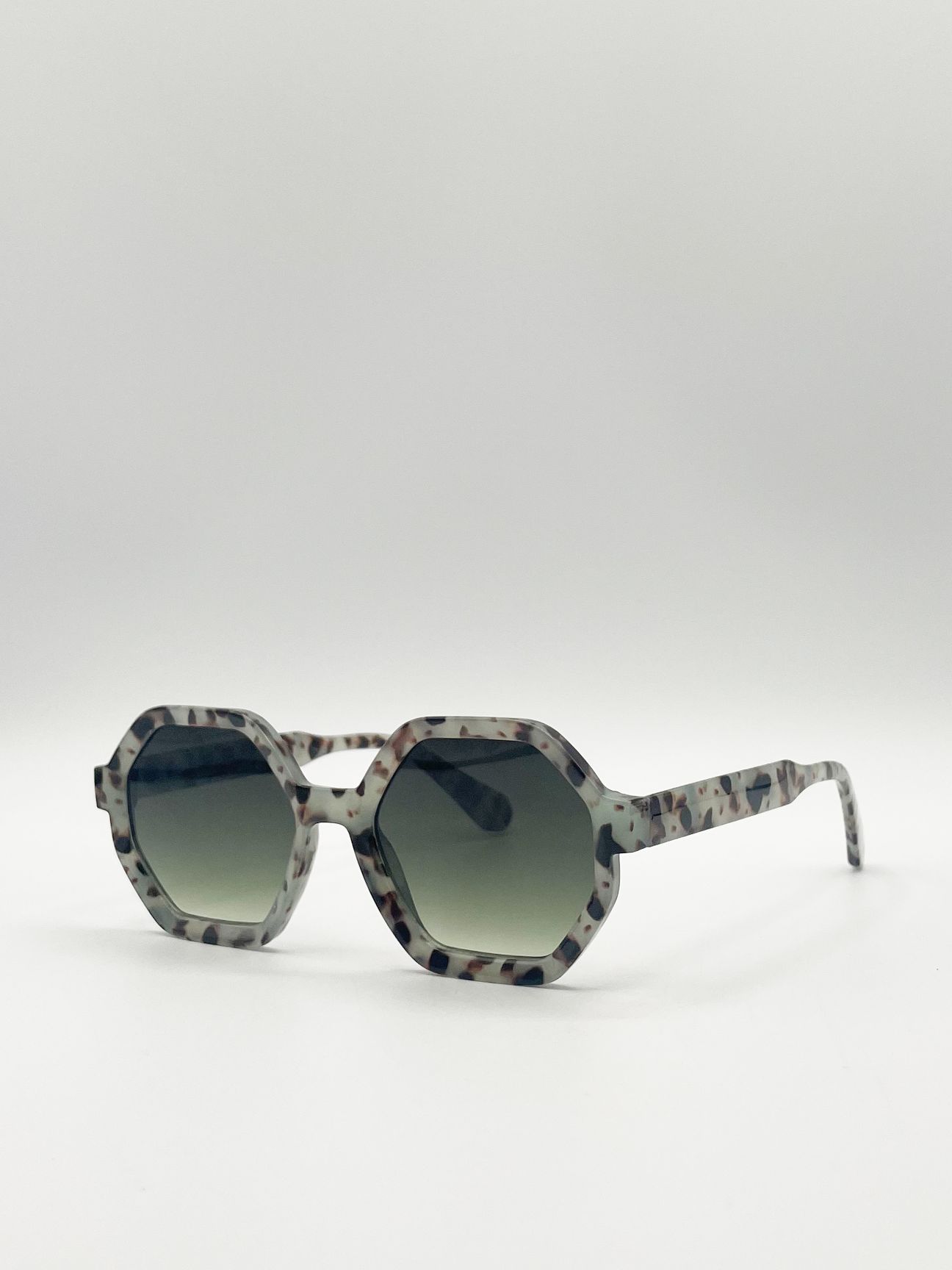 SVNX Pale grey tortoiseshell oversized hexagon Sunglasses