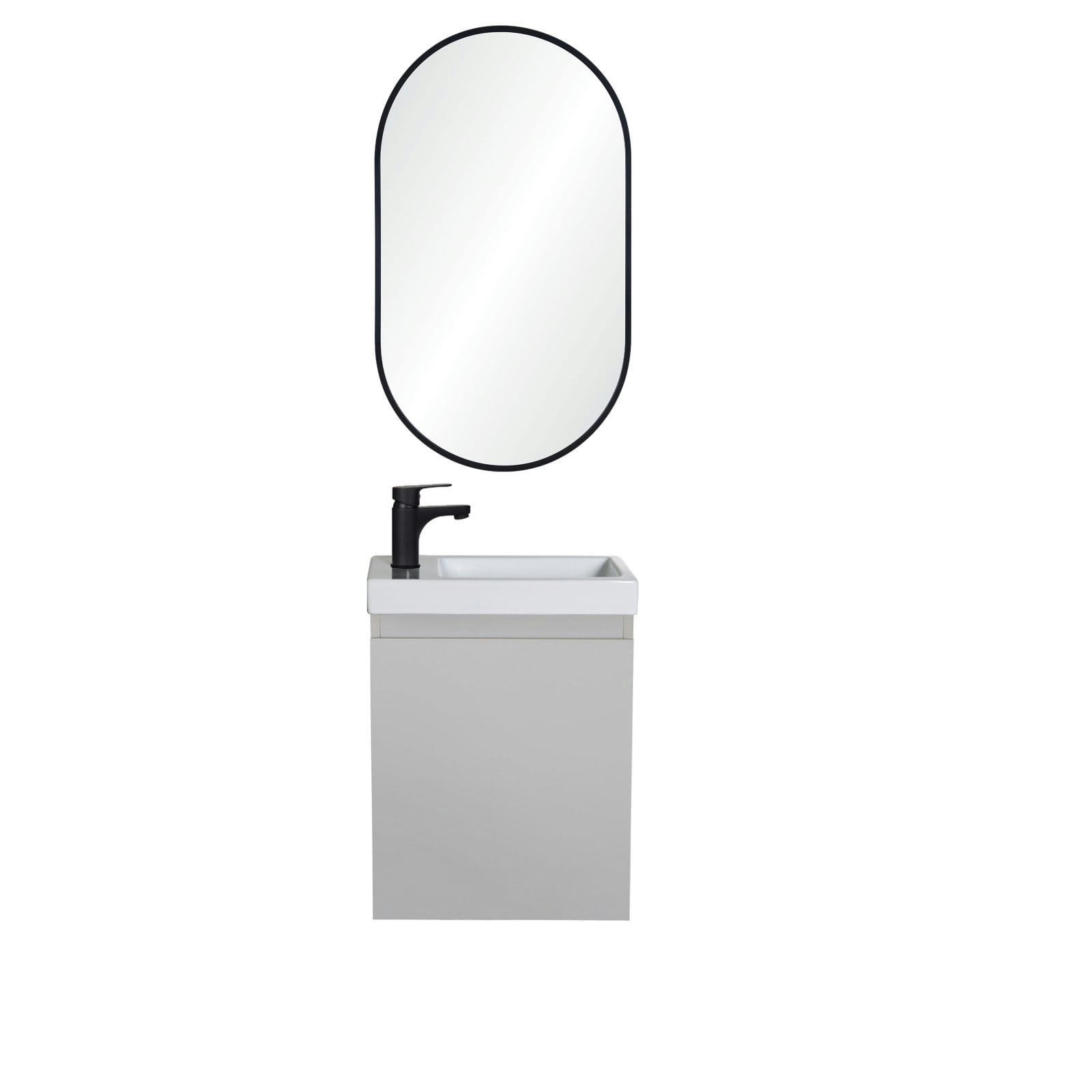 LISA - Meuble lave-mains  gris sable + miroir ovale