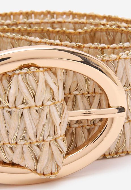 Womens Neutral Lurex Woven Belt