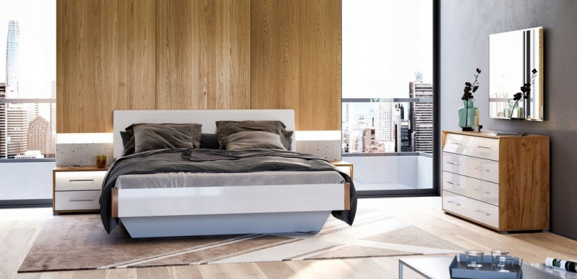 KOMODA 4 SZUFLADY Madera dąb/biały Z OŚWIETLENIEM LED
