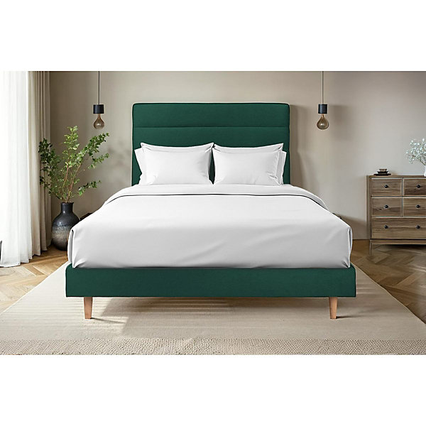 Lit avec tête de lit lignes velours et sommier tapissier- Lit en bois massif