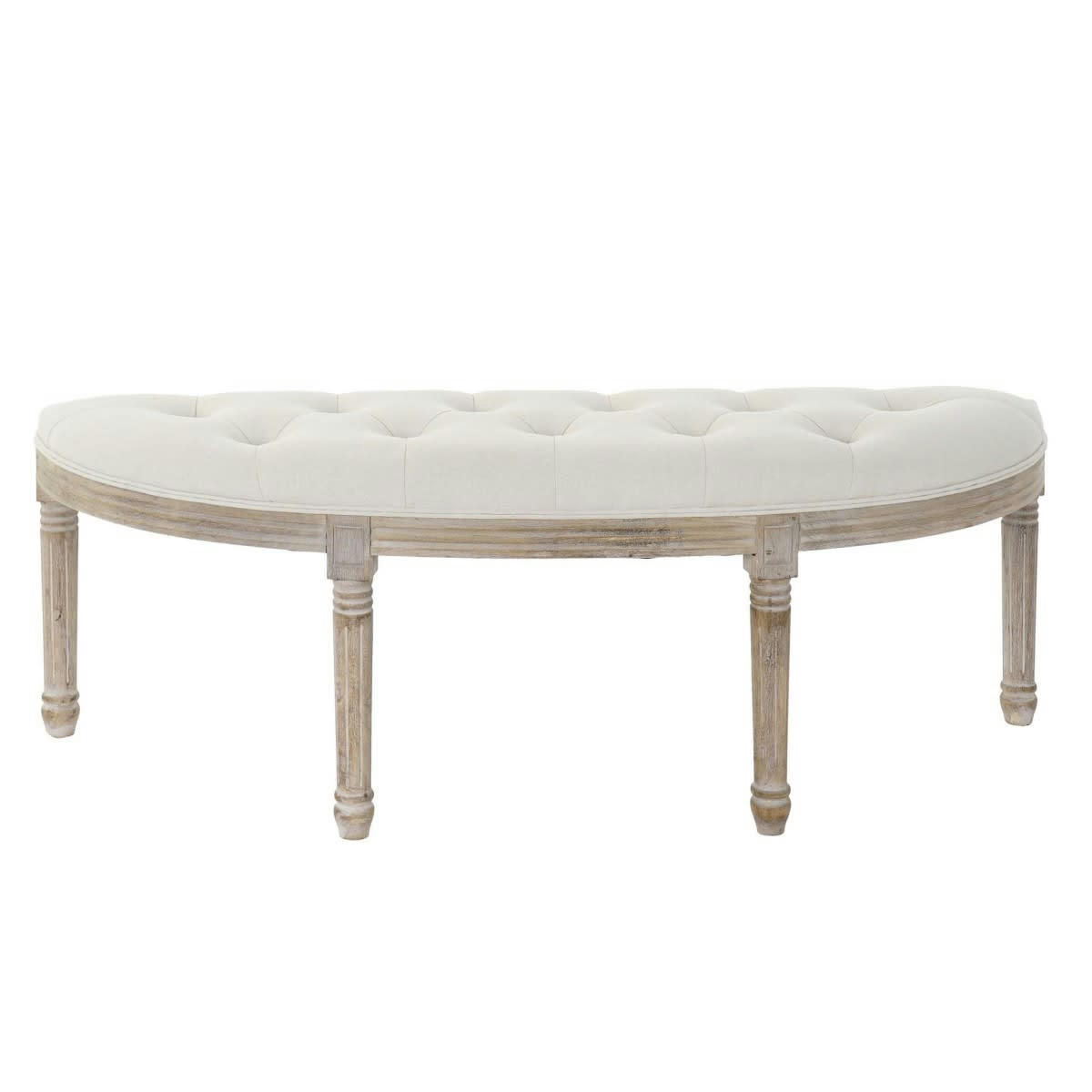 - Banquette demi-lune capitonnée classique bois et polyester beige