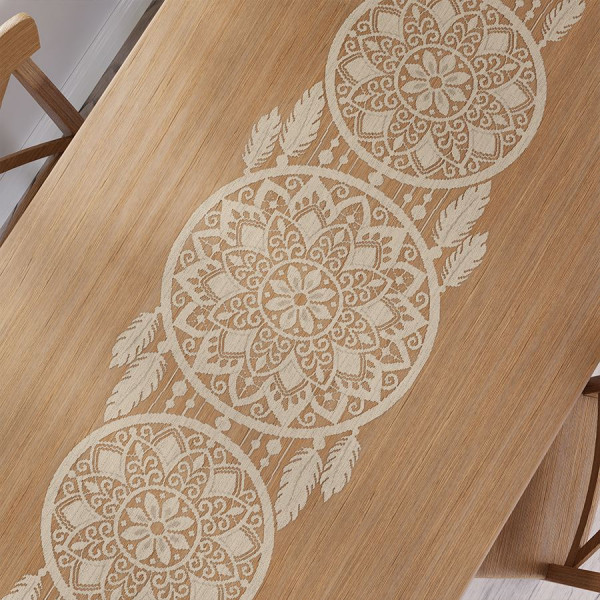 Bieżnik żakardowy na stół łapacz snów 44x224 cm beżowy Alia boho