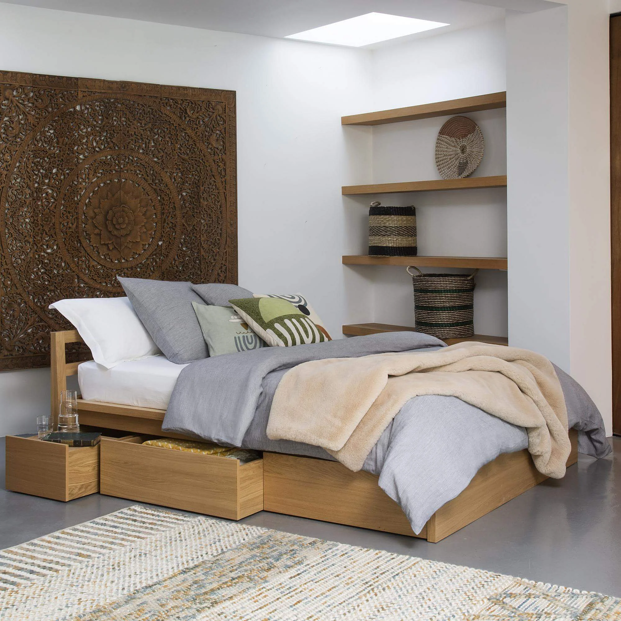 by fonQ Doodle Bedframe met Opberglades - 160 x 200 cm - Eiken