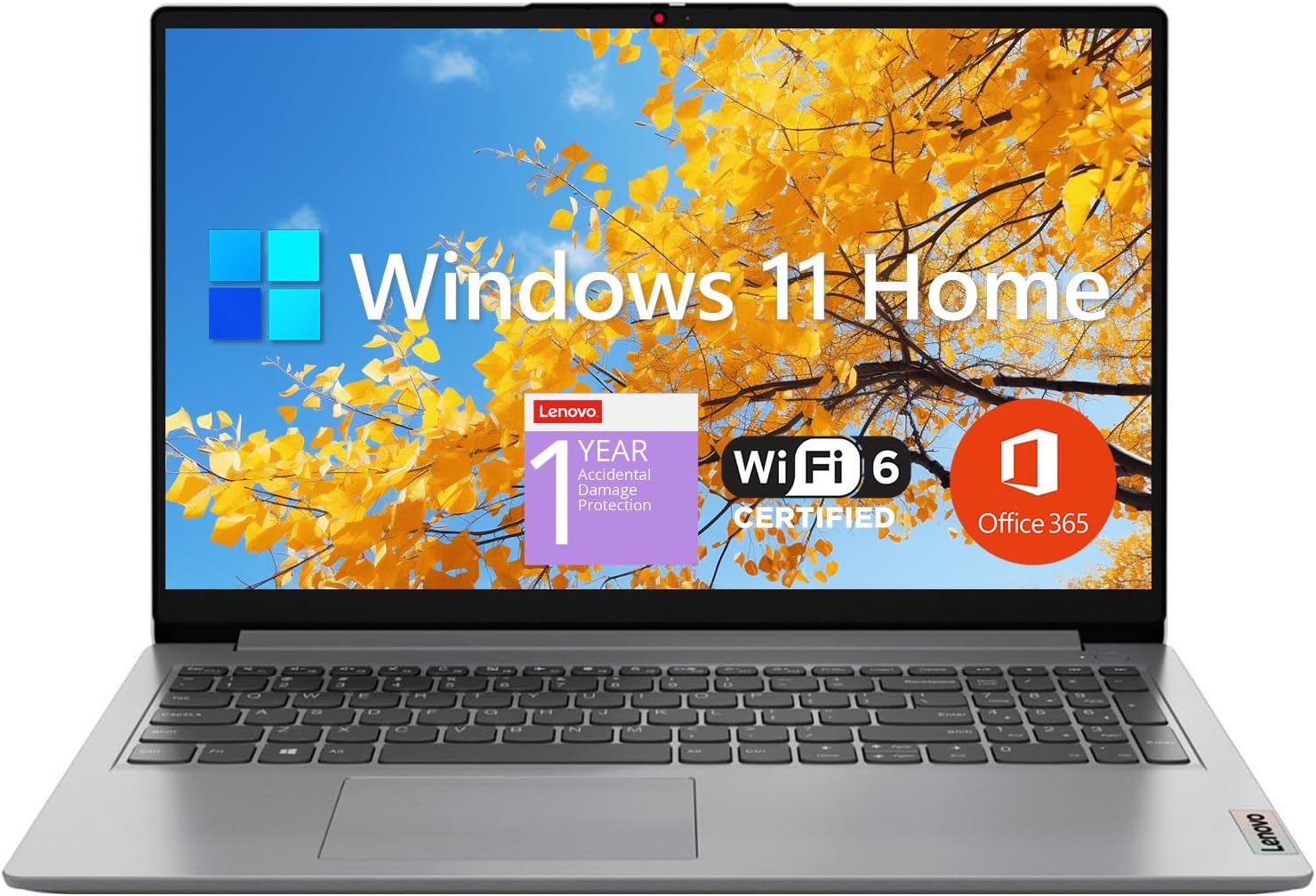 Lenovo IdeaPad 1 Student Laptop  15.6 FHD Display  Intel Dual Core Processor  12GB RAM  512GB SSD + 128GB eMMC  1 Year Office 365  Wi-Fi 6  Webcam  Bluetooth  SD Card Reader  Windows 11 Home  Grey