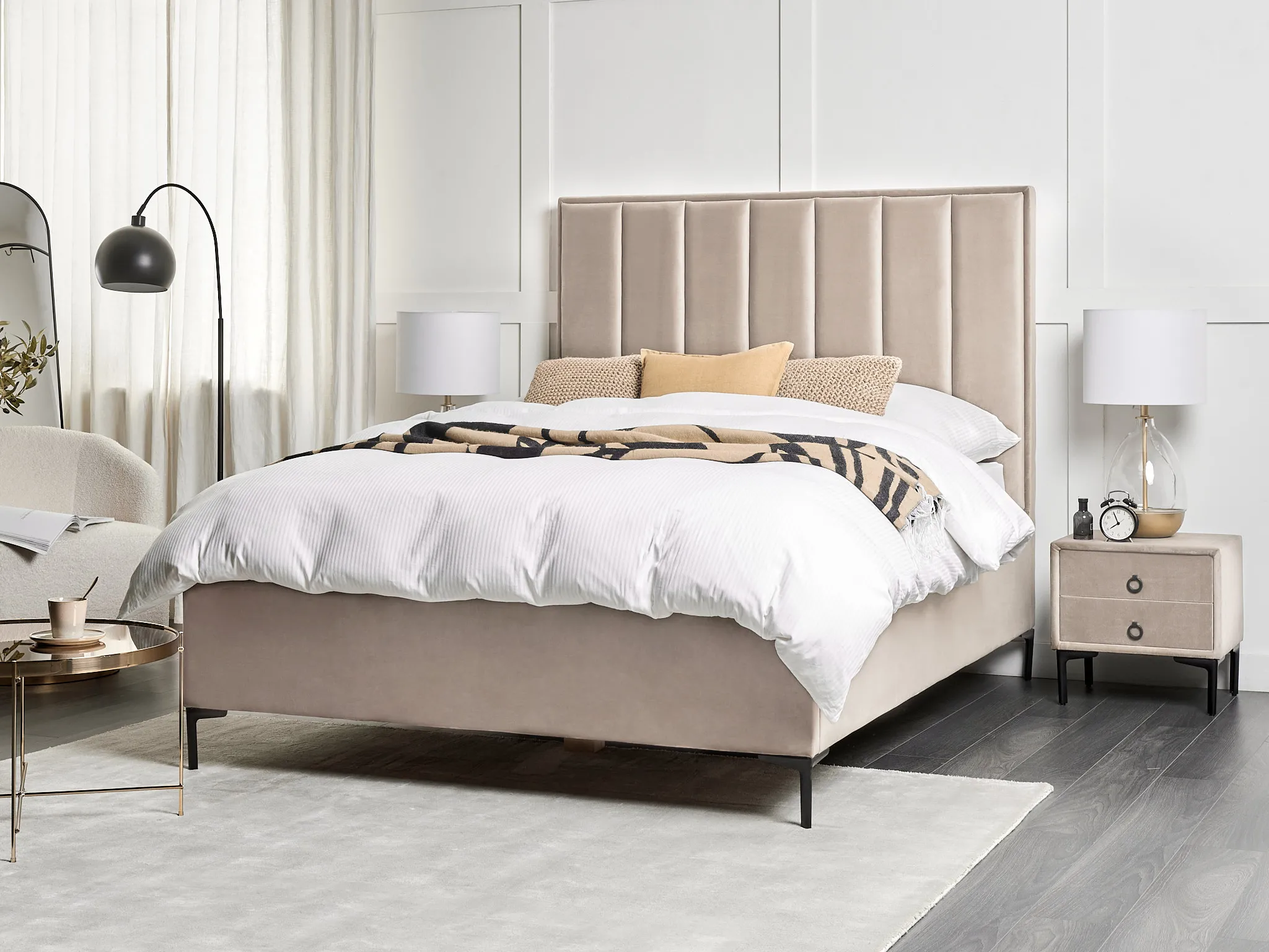 Bedroom Set Velvet SEZANNE 140 x 200 cm (EU Double) Taupe