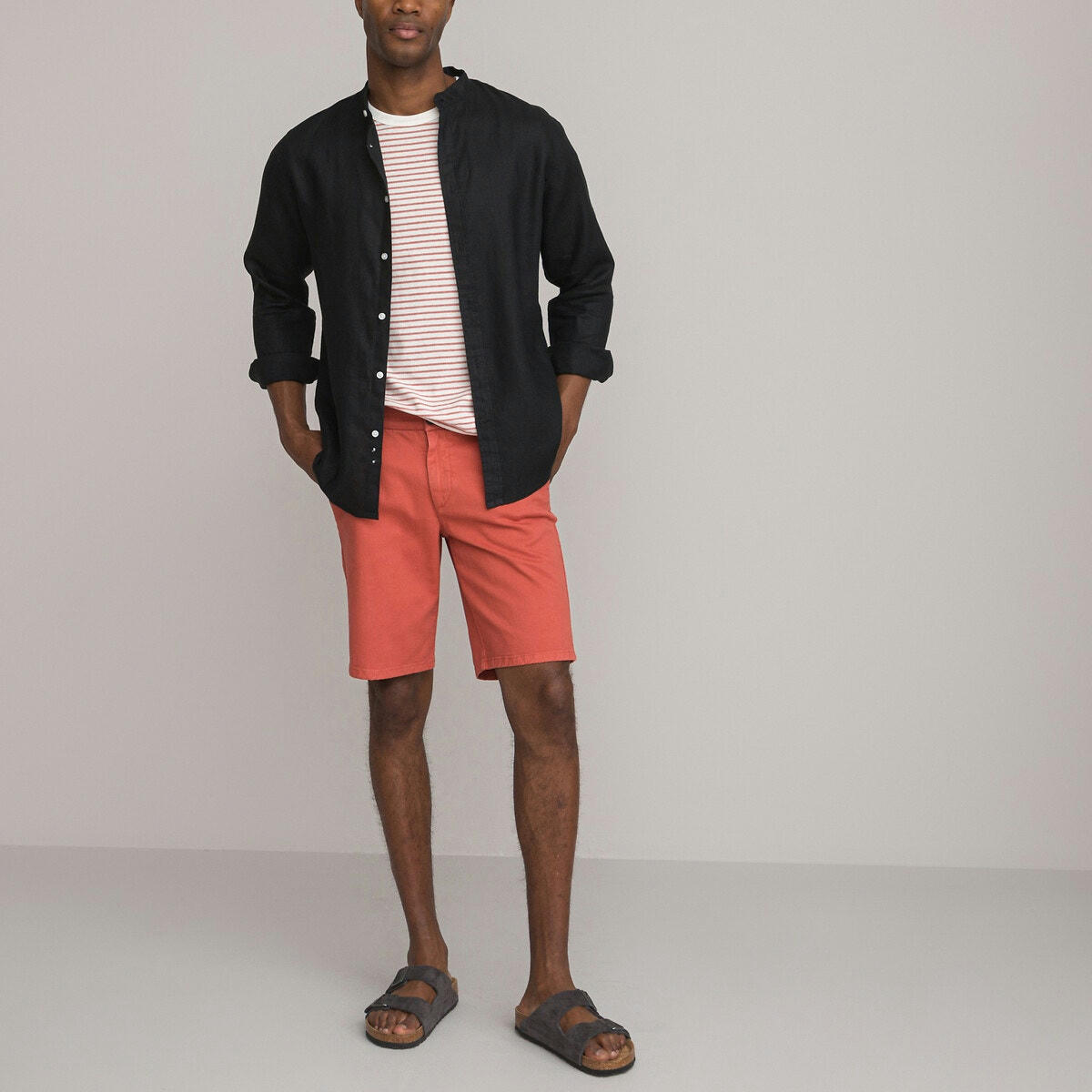 Chemise droite Signature, col mao en lin