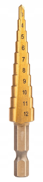 Zestaw wierteł stopniowych stopniowe stożkowe HSS TiN, 3-20mm, Hex, 3szt.