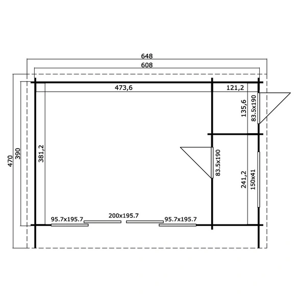 Blockbohlenhaus »Java«, BxHxT: 348 x 256, 5 x 470 cm (Außenmaß inkl. Dachüberstand)