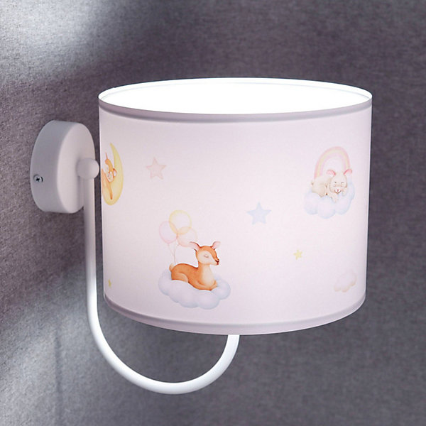 Applique enfant Sweet Dream 22,5 x 22,5 x 27 cm Tissu PVC imprimé animaux dans les nuages sur fond blanc, intérieur blanc