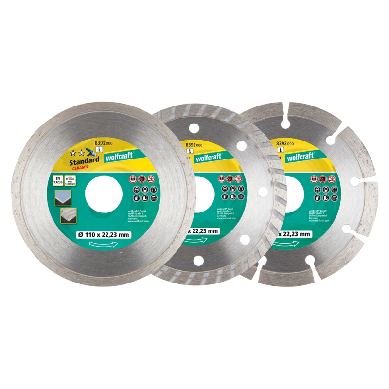 Disque à tronçonner en diamant Ø 110 mm 3 pièces WOLFCRAFT