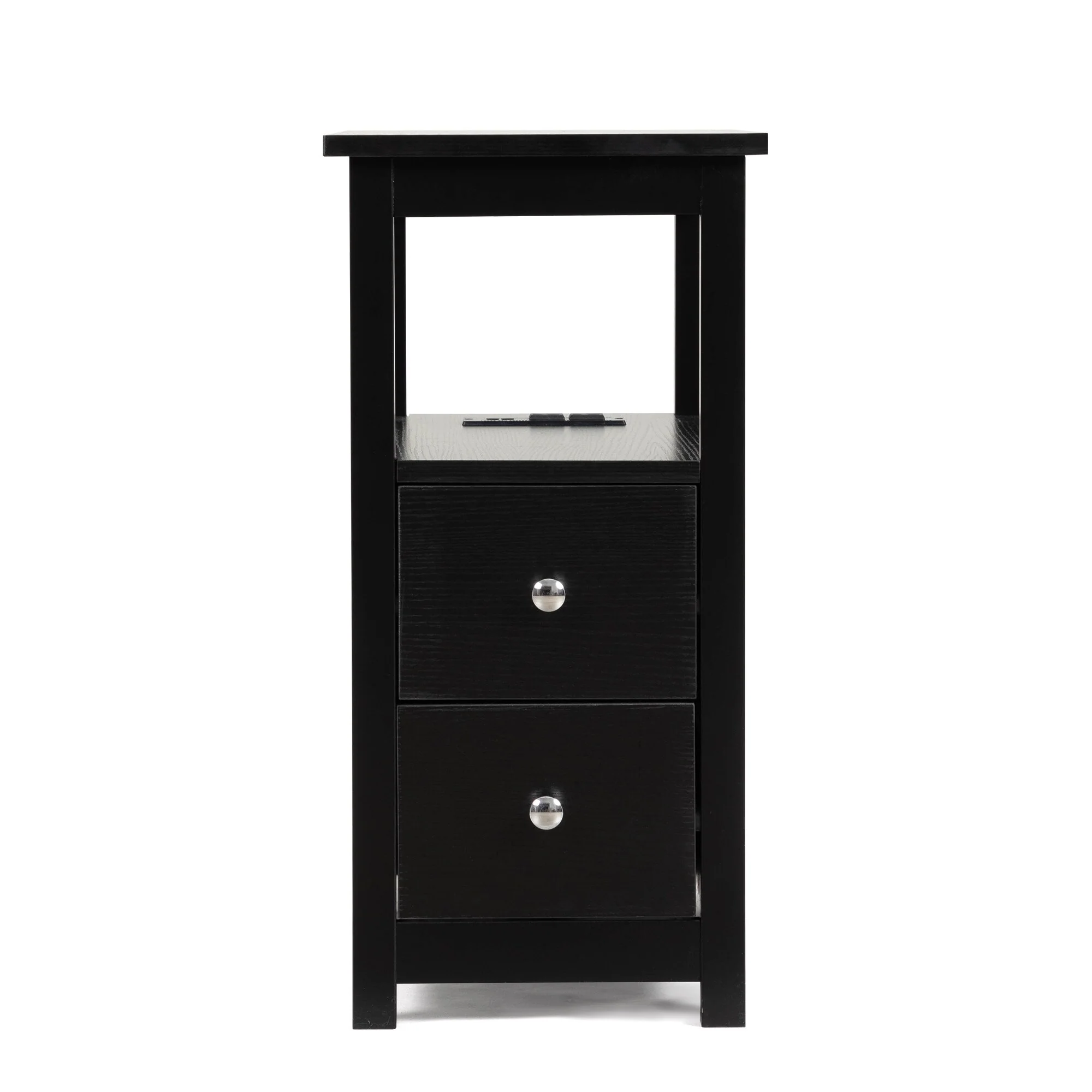 2-Drawer Nightstand Wooden Bedside End Table with USB Charging Station