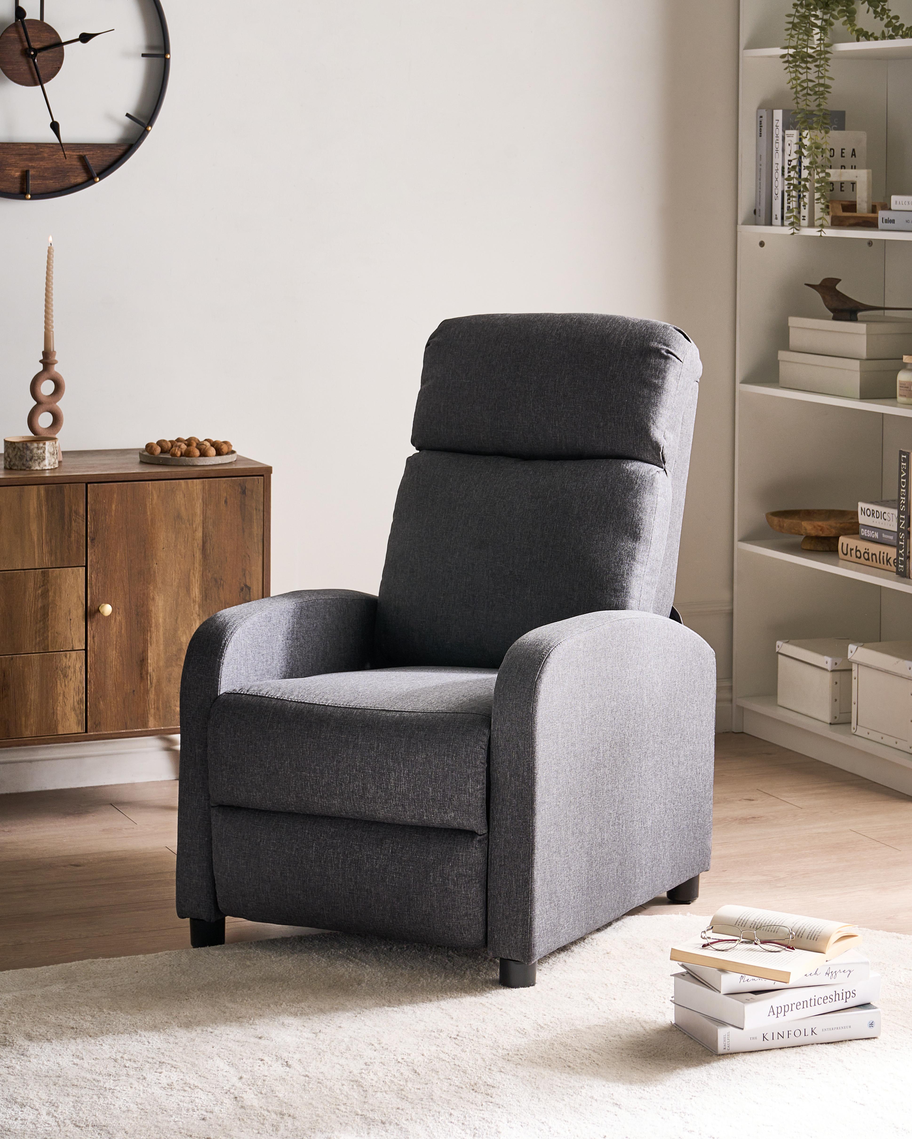 Recliner Chair EMINENCE Faux Linen Dark Grey