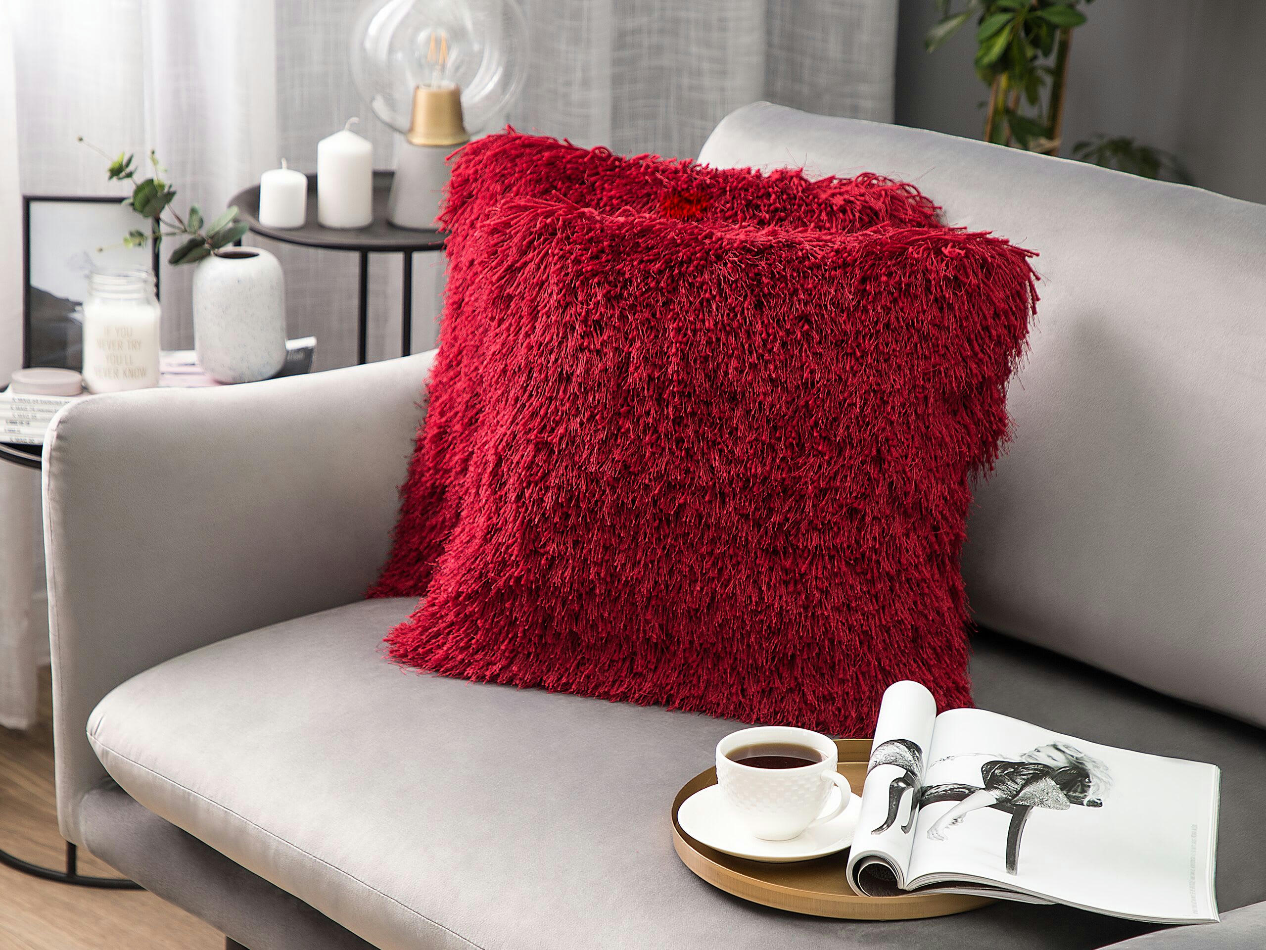 CIDE - Lot de 2 coussin décoratifs en tissu rouge 45x12cm