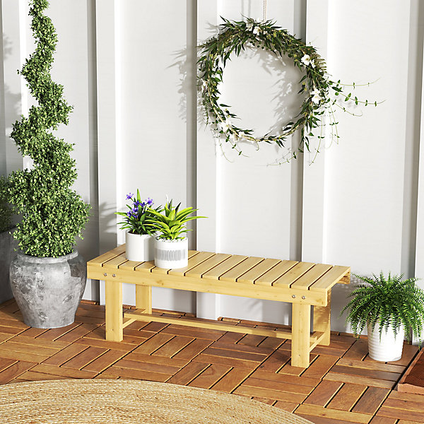 Banc de jardin 2 places en bois massif, résistant à l'eau et durable, 110 x 38 x 35 cm, pour balcon, jardin, couleur naturelle