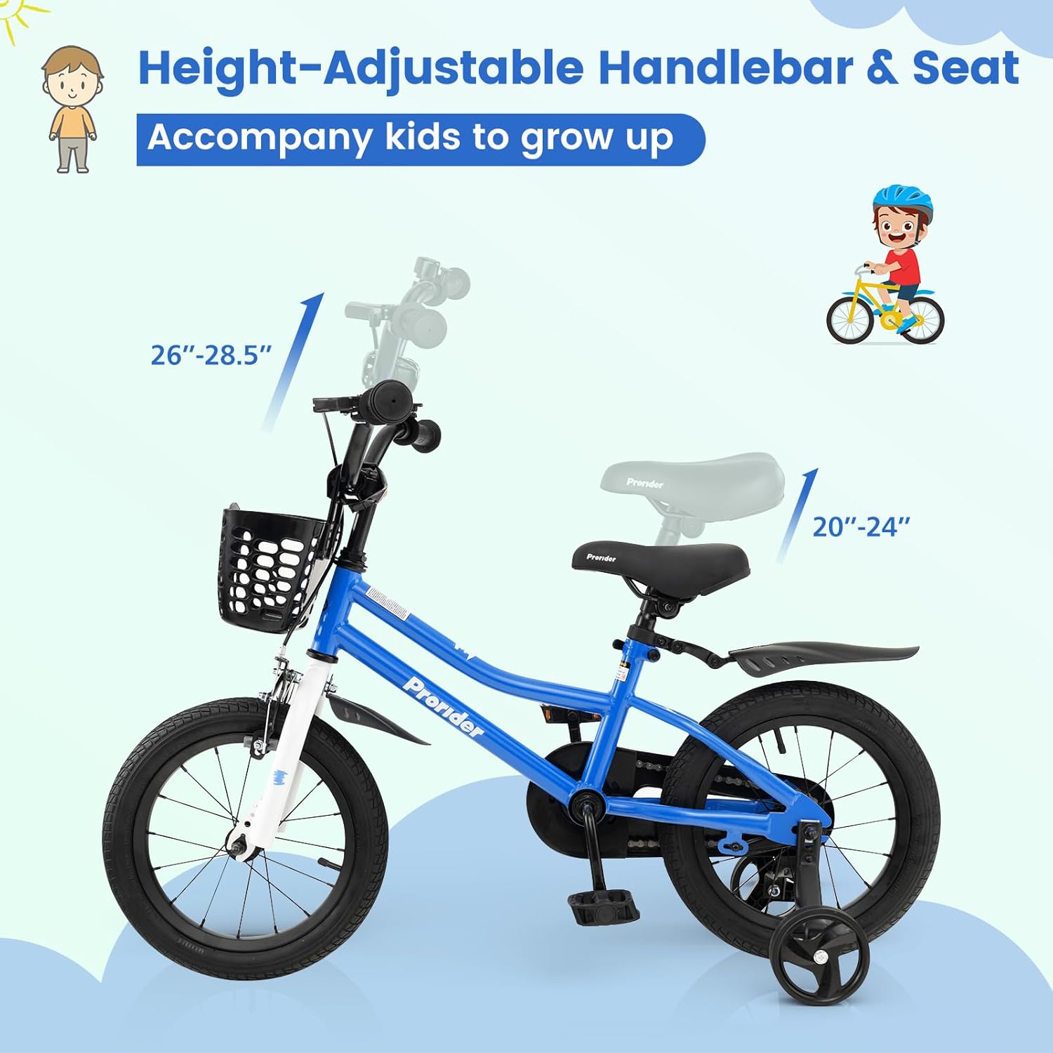 BABY JOY Kids Bike, 12 14 16 18 Inch Boys Girls Bike for 3-8 Years w/Training Wheels, 20 Inch Children Bicycle for 8+ Teens w/Kickstand, Handbrake, Coaster Brake & Removable Basket, Sporty Bicycle
