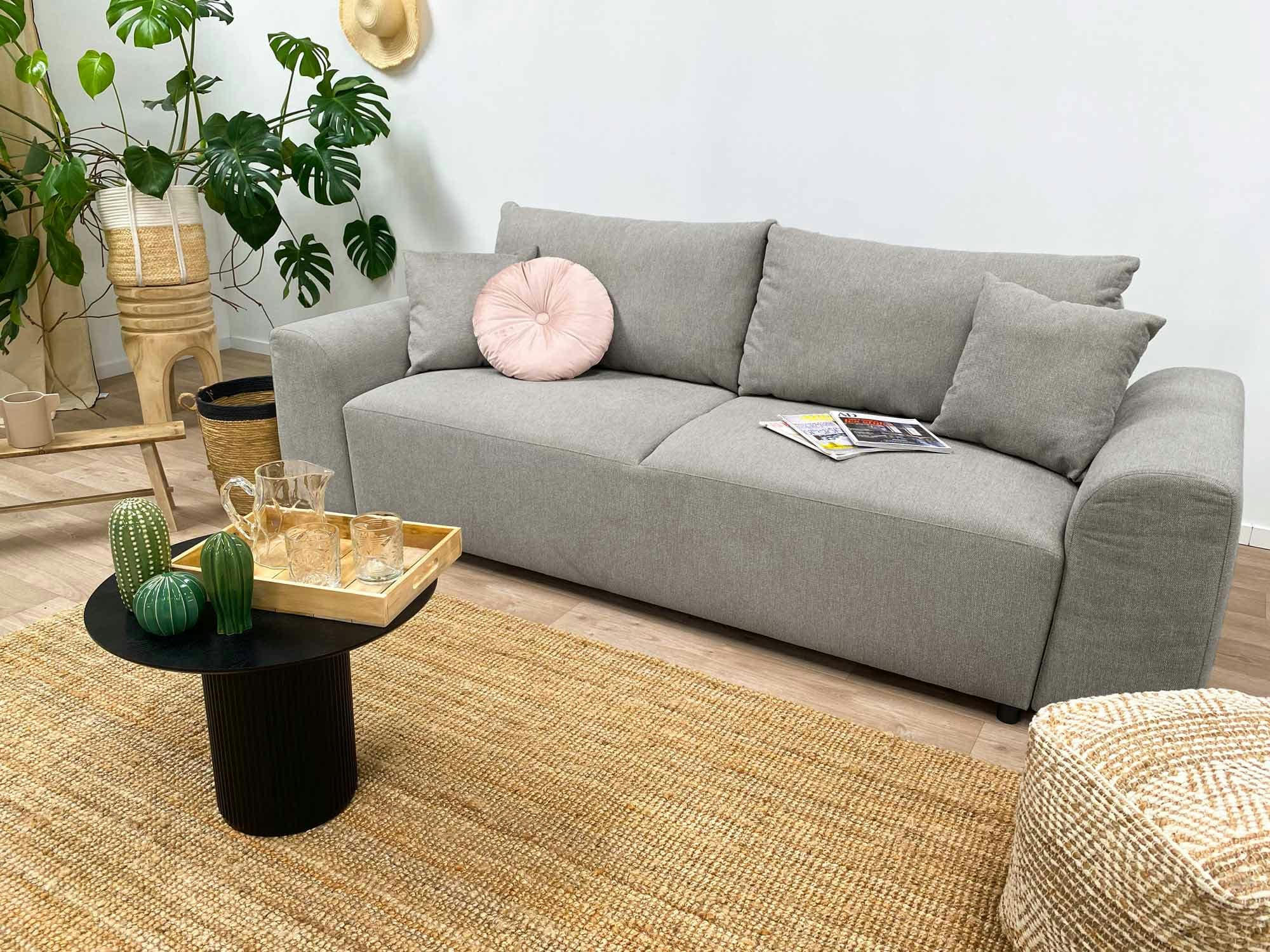 AMARYLLIS - Canapé droit convertible 3 places en tissu gris