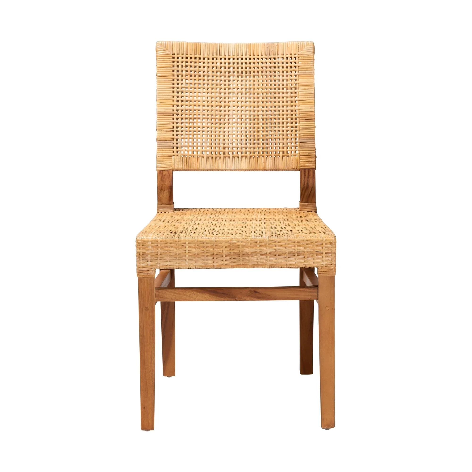 Lesia Bohemian Natural Rattan and Mahogany Wood Dining Chair