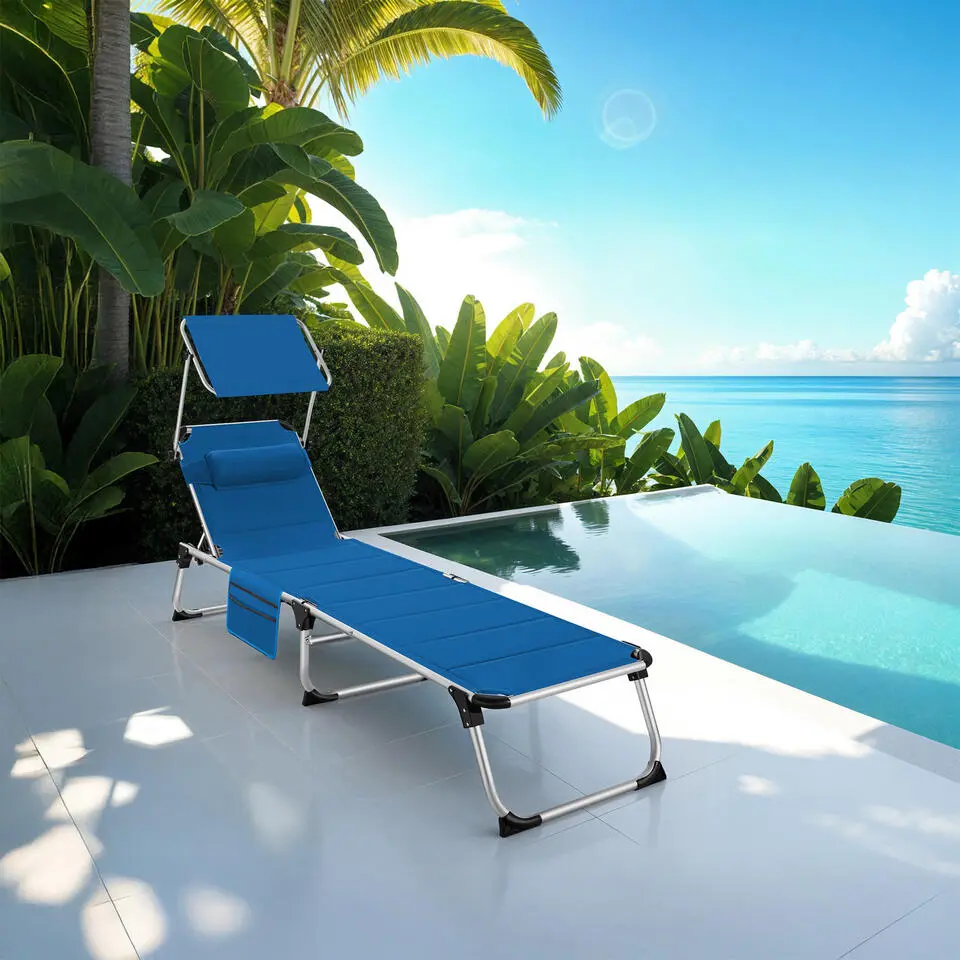 tectake Ligbed Lorella gestoffeerd, inklapbaar, Blauw