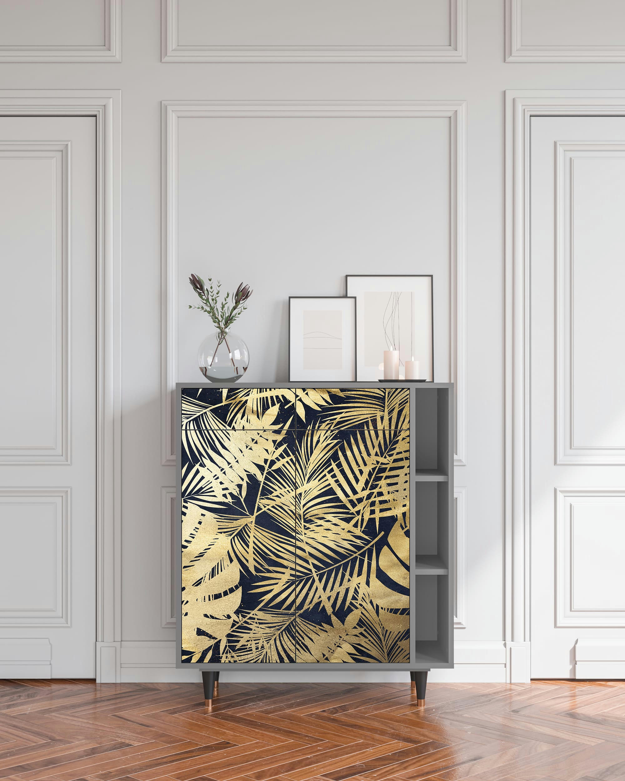 JUNGLE VIBES - Buffet  bleu et jaune 2 tiroirs et 2 portes L 94 cm