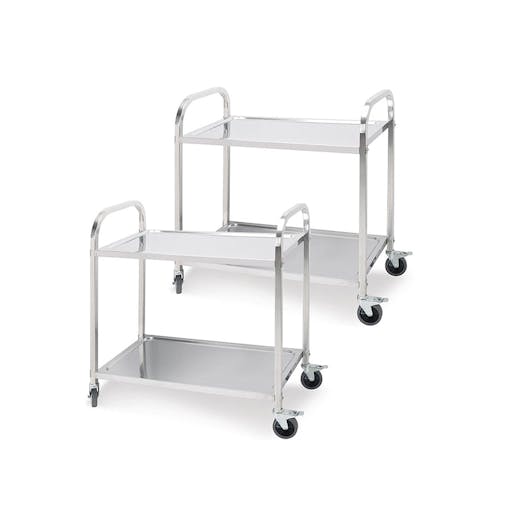 SOGA 2X 2 Tier Stainless Steel Kitchen Food Cart Trolley Utility Round Small 81x46x85cm