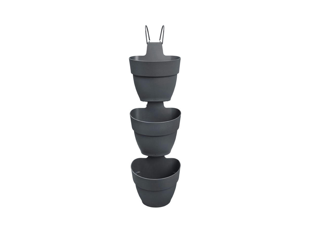 VIBIACAMPANA - Pack de 3 balconnières rondes 17x30 cm en polypropylène anthracite