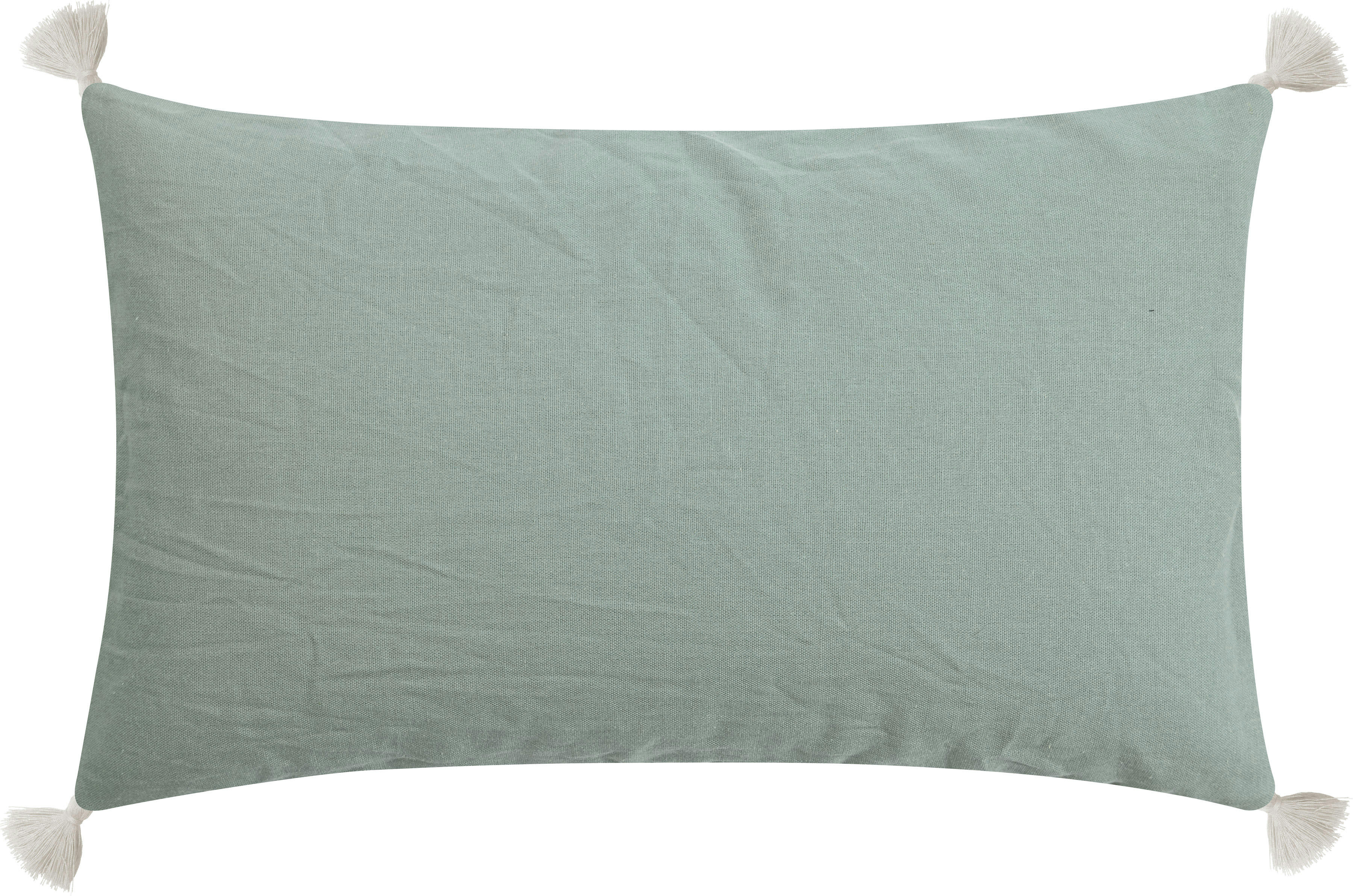 TAJA - Housse de coussin Tye & Dye bleu -Pompons- Lot de 2 - 30x50