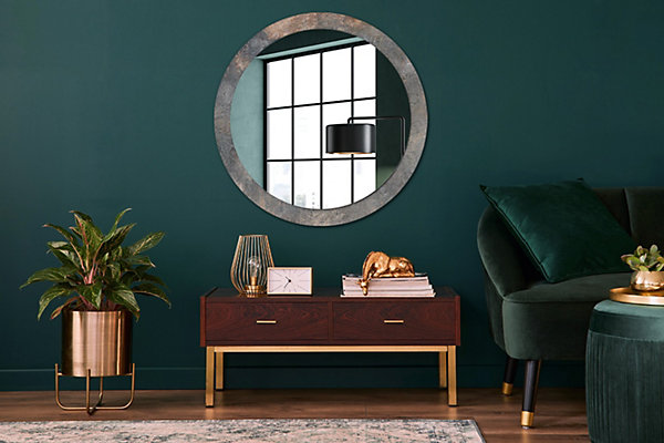 Miroir Rond Grand Cadre Imprimé Wallfluent fi90 cm Béton Vintage Tendance Intemporelle Chambre Salon