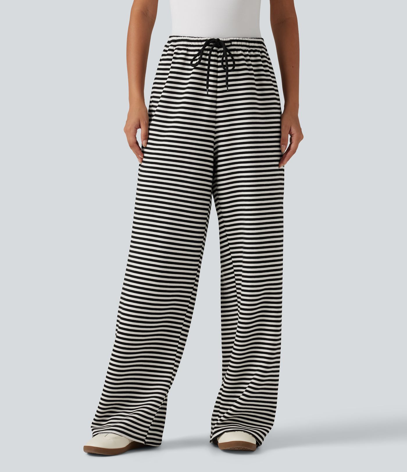 Jogging taille mi-haute coupe large à rayures et cordon de serrage avec poches