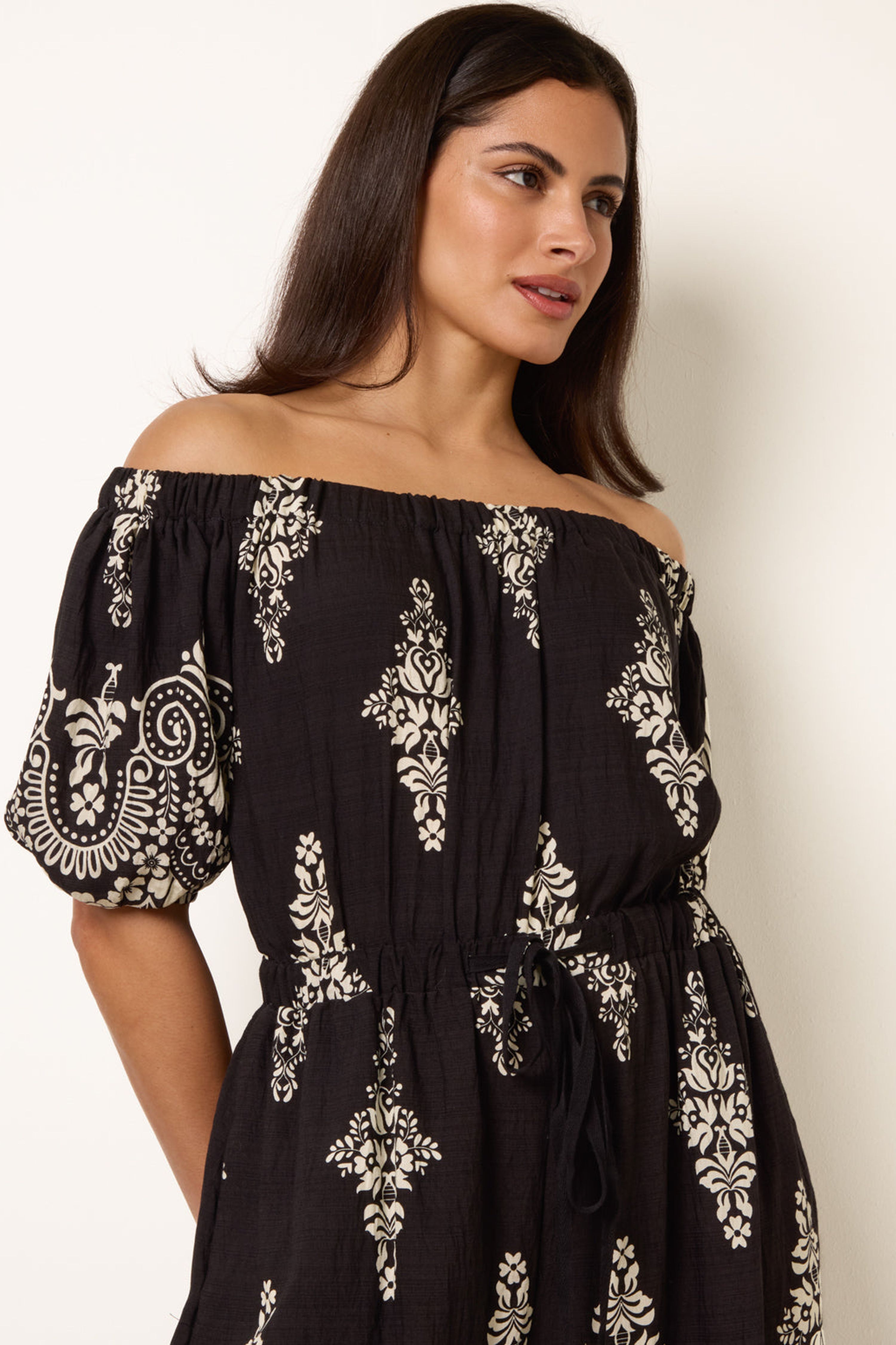 Blue Vanilla Black Printed Off Shoulder Jumpsuit