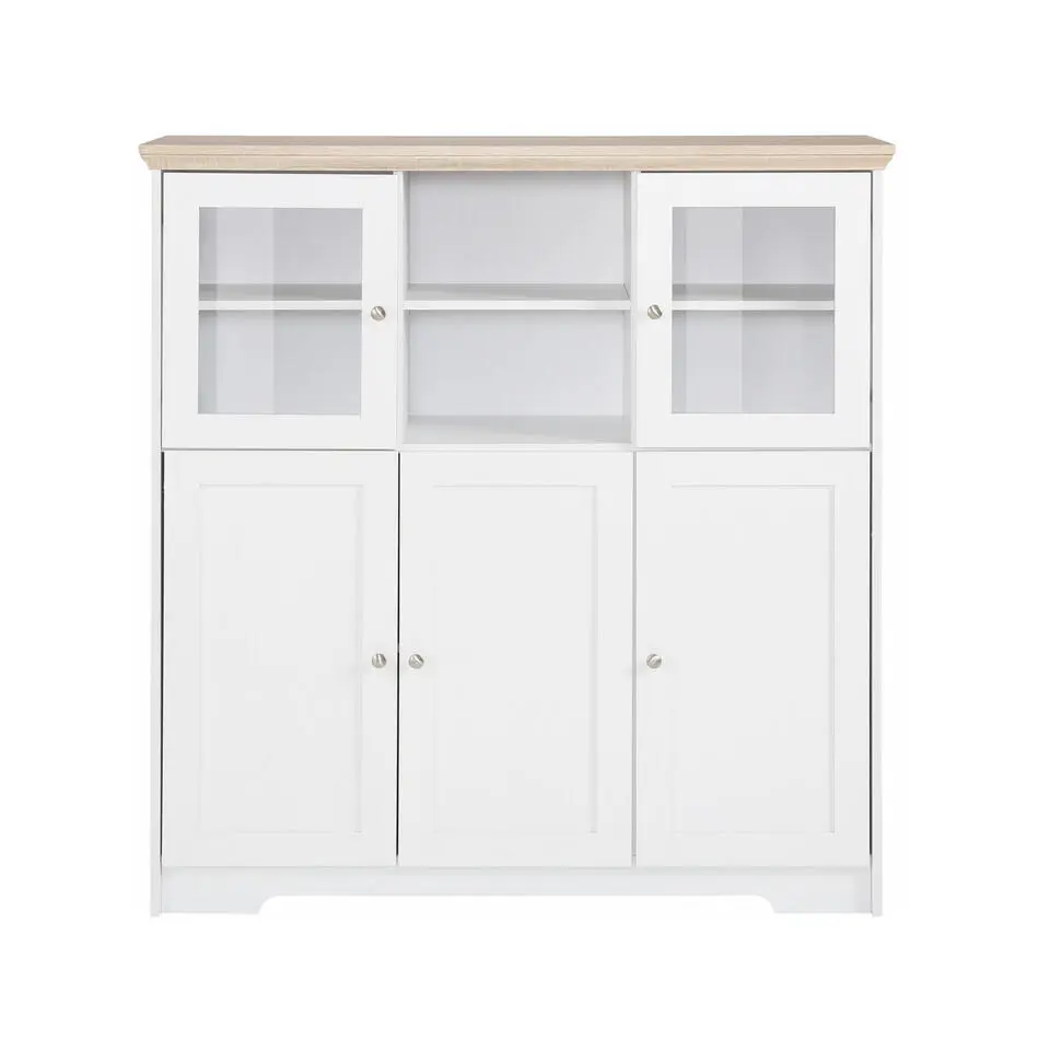 Nanna - Kast met 2 glazen deuren en 3 deuren in wit / eiken effect