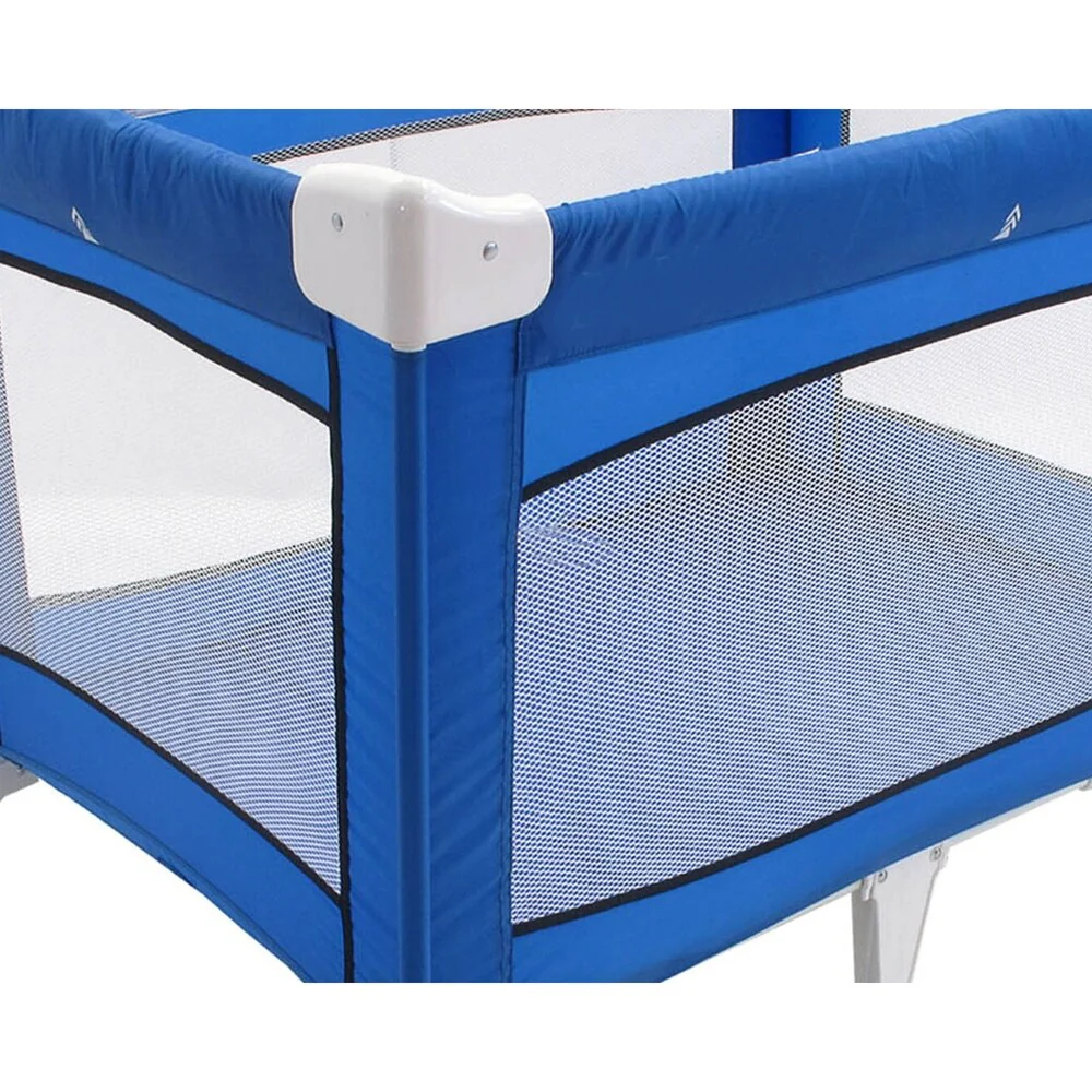 Fabric Covered Metal Crib Yard with Mesh Design, Blue