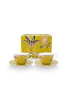Pip Studio La Majorelle Kop en Schotel - Servies - Set van 2 kopjes en schoteltjes - Geel - 280ml