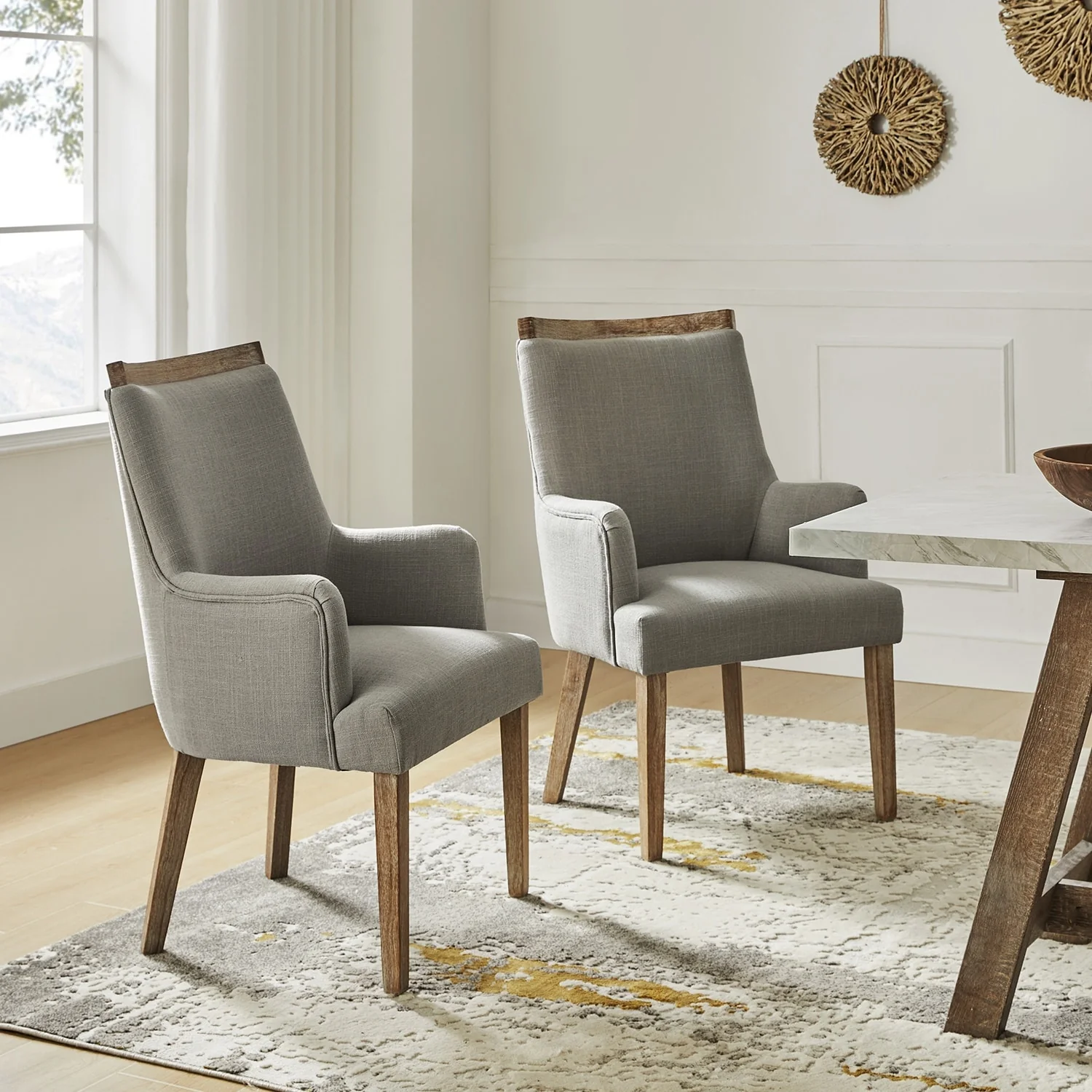 Albert Farmhouse Upholstered Solid Wood Dining Chair Set of 2 by HULALA HOME