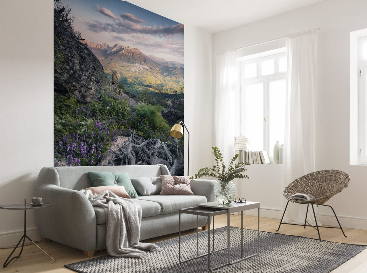 Sanders & Sanders fotobehang berglandschap groen en grijs - 200 x 280 cm - 612582