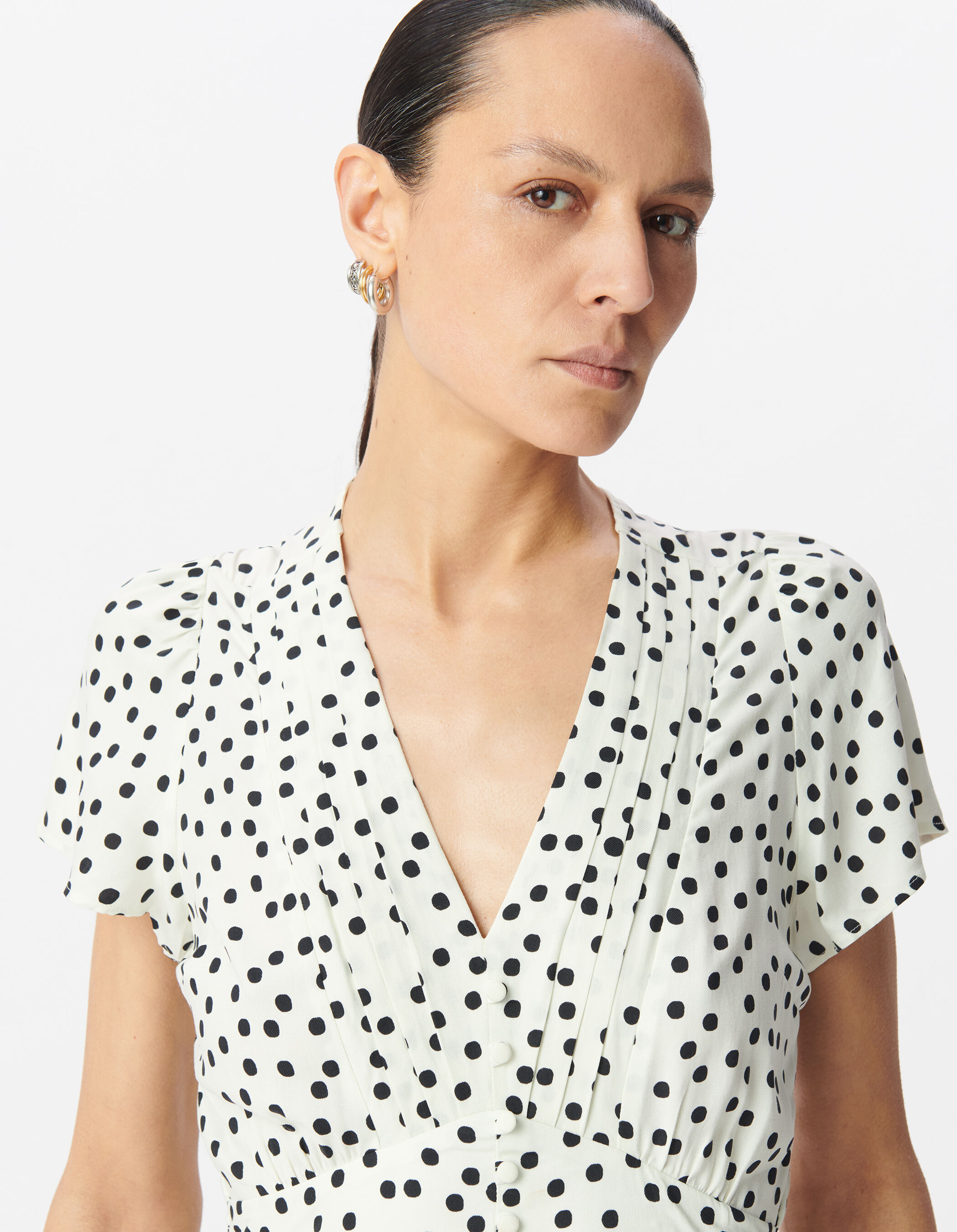 Robe blanche imprimé pois Femme
