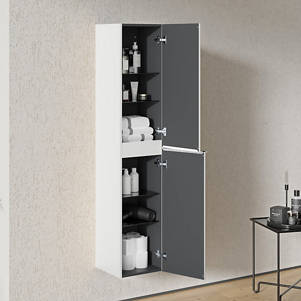 Armoire suspendue Colonne de rangement 35x170x35cm (LxHxP) Blanc mat   Poignée métal Chrome - LAVOA
