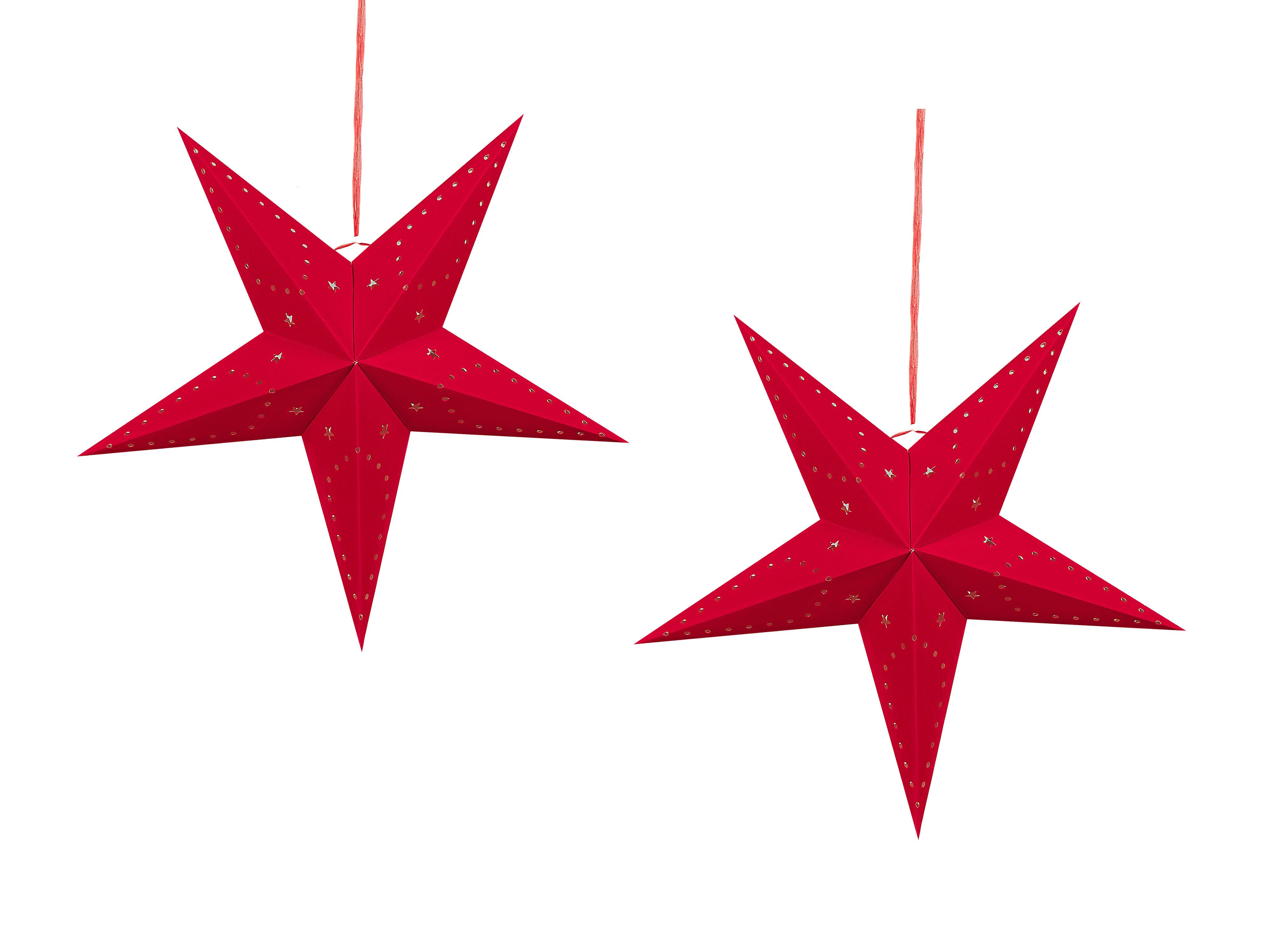 Set of 2 Hanging Decorations LED MOTTI Star 45 cm Red