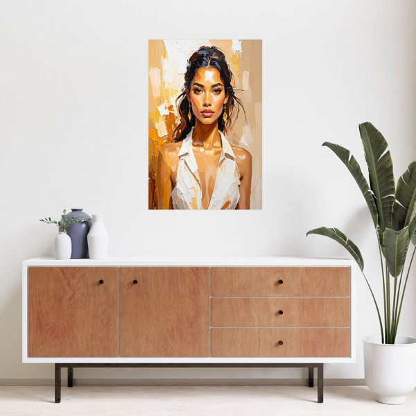 Naklejka samoprzylepna do salonu Feeby Portret Kobiety Glamour w beżu 20x30