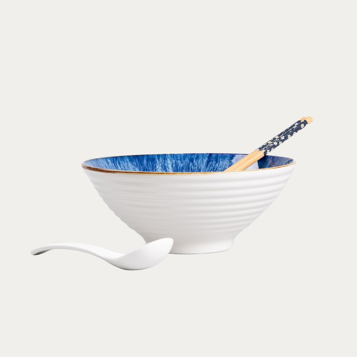 Zestaw do ramen SALADO niebieska z brązowym rantem 21 cm