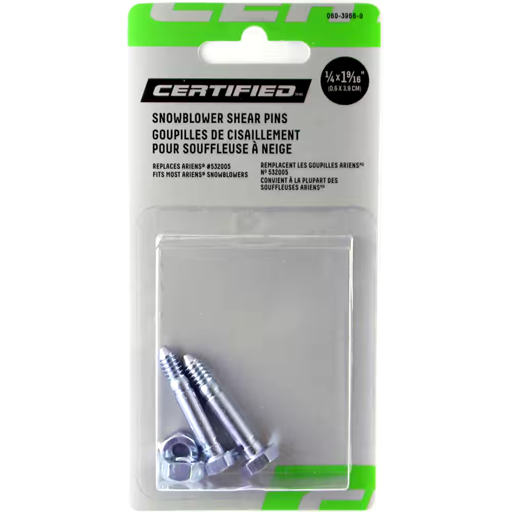 Certified Replacement Shear Bolt For Ariens Snowblower,  2 Pk., 1/4 x 1 9/16-in