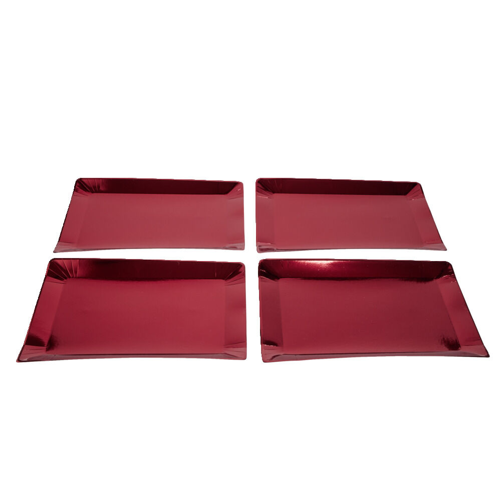 Plateau de présentation rectangulaire x4 carton métallisé rouge 28x38cm