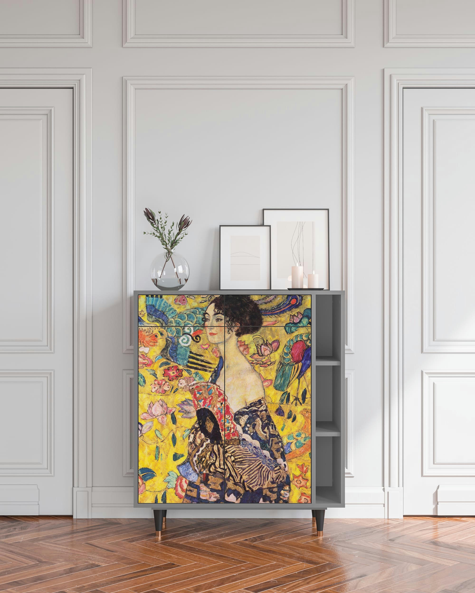 LADY WITH FAN BY GUSTAV KLIMT - Buffet  jaune 2 tiroirs et 2 portes L 94 cm