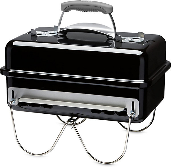 Barbecue Charbon Portable 42x26cm avec Couvercle et Pieds Pliables - Noir