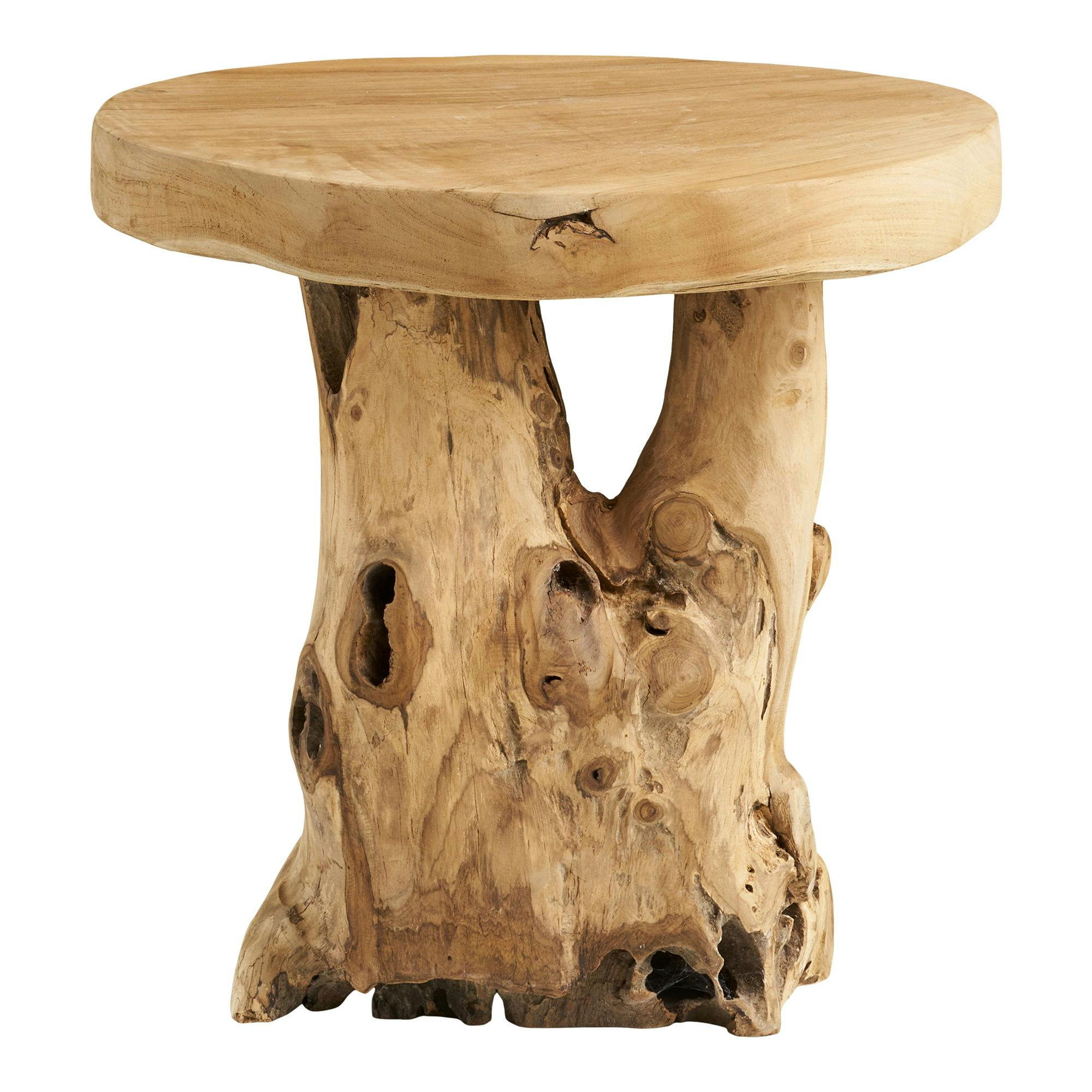 Petite table de salon en teck Ø40 cm, style exotique ARIZONA