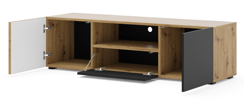 Szafka RTV AURIS 150 cm dąb artisan / czarny mat