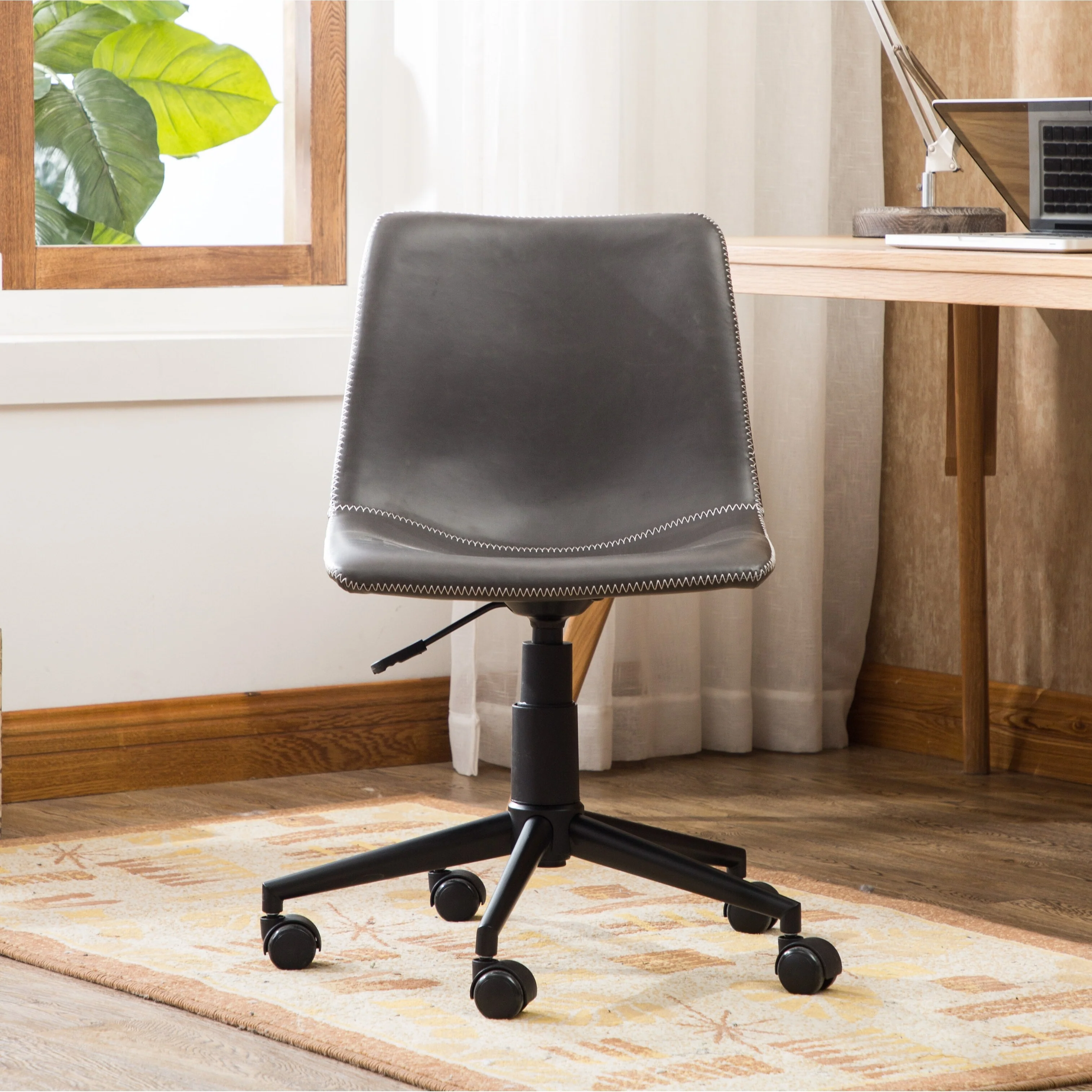 Faux Leather Mid Back Task Chair with Wheels, Adjustable Height Armless Computer Chair, 360° Swivel Task Chair - N/A