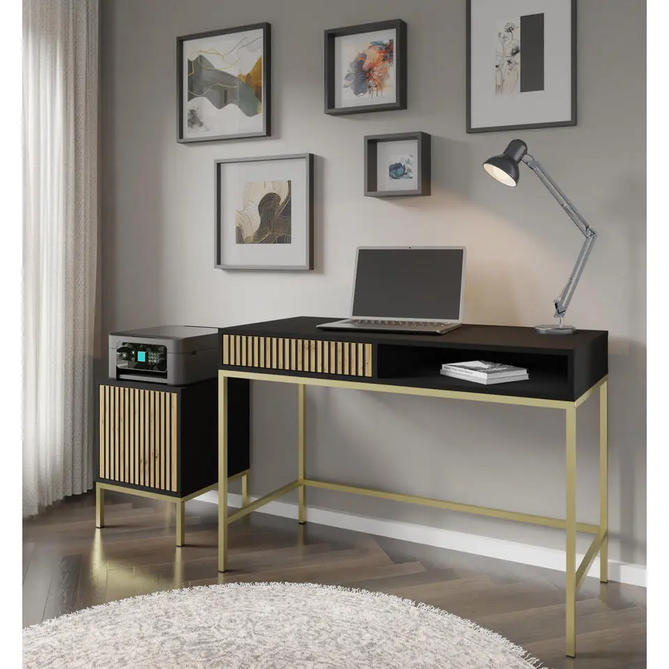 Ravenna Kaptafel - Mat zwart / Artisan eik- Metaal