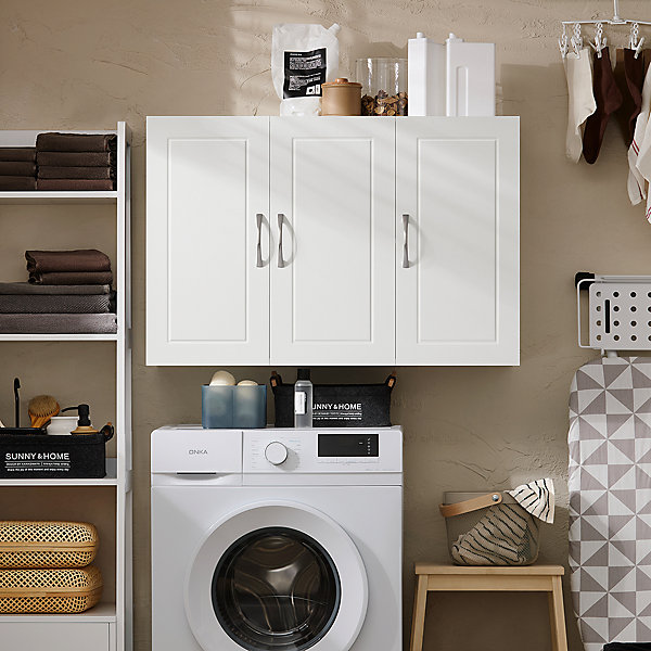 Armoire Murale de Salle de Bain, Meuble de Rangement Suspendu 3 Portes, FRG231-L-W, SoBuy