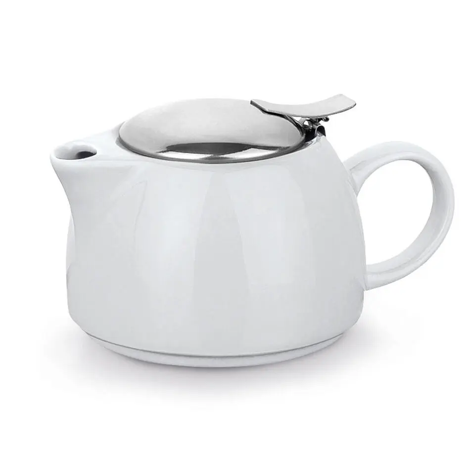 Theepot met zeef en kopje - wit - keramiek - 430 ml